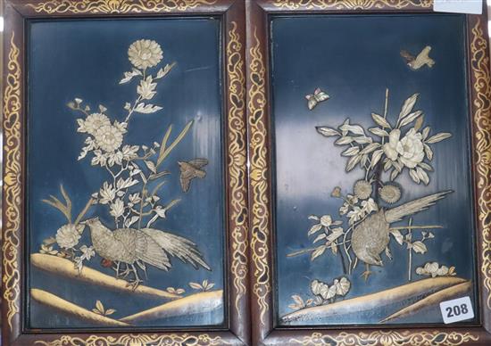 A pair of Japanese shibayama plaques with birds and insects